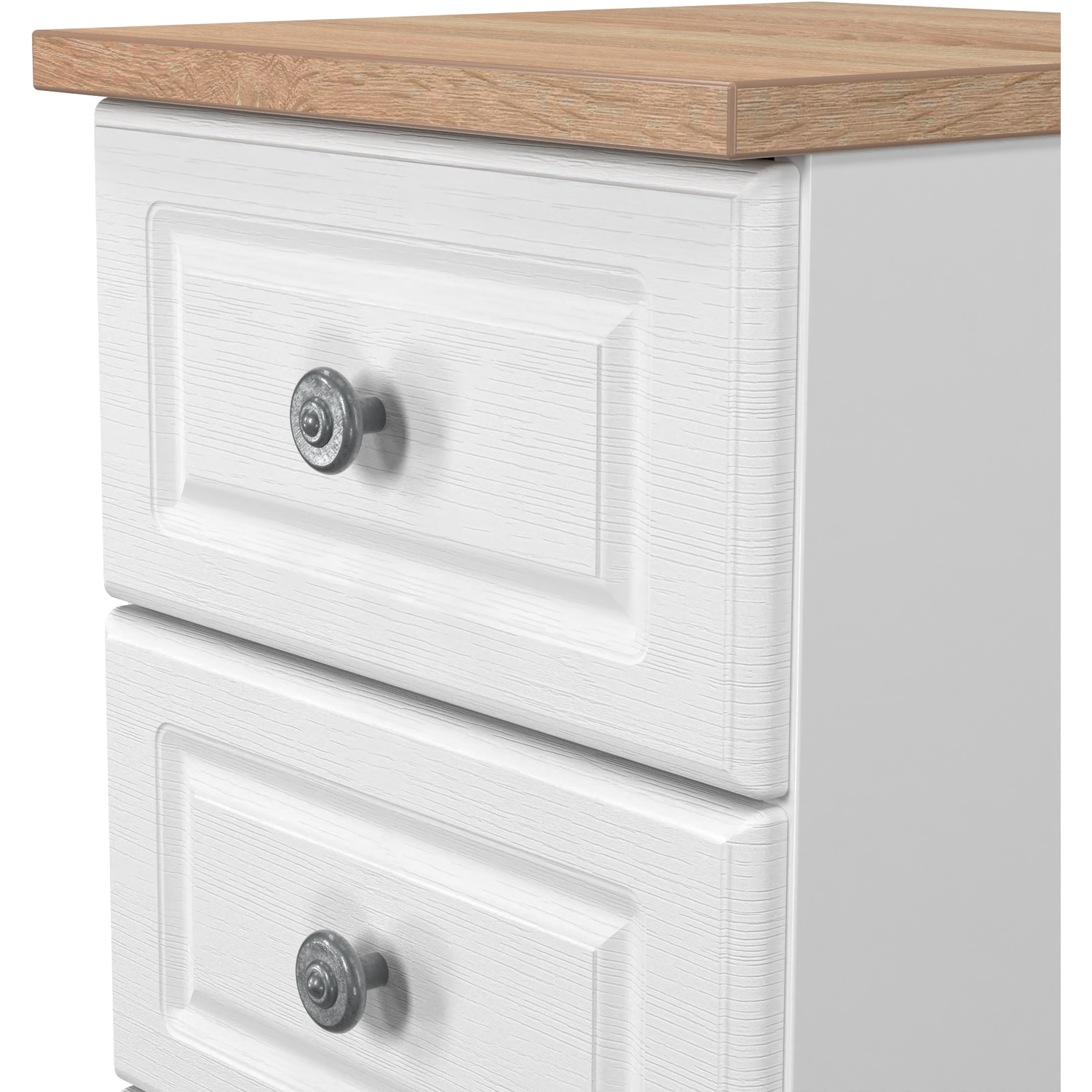 Norfolk Fully Assembled 3 Drawer Bedside Cabinet - White Ash Bardolino Oak