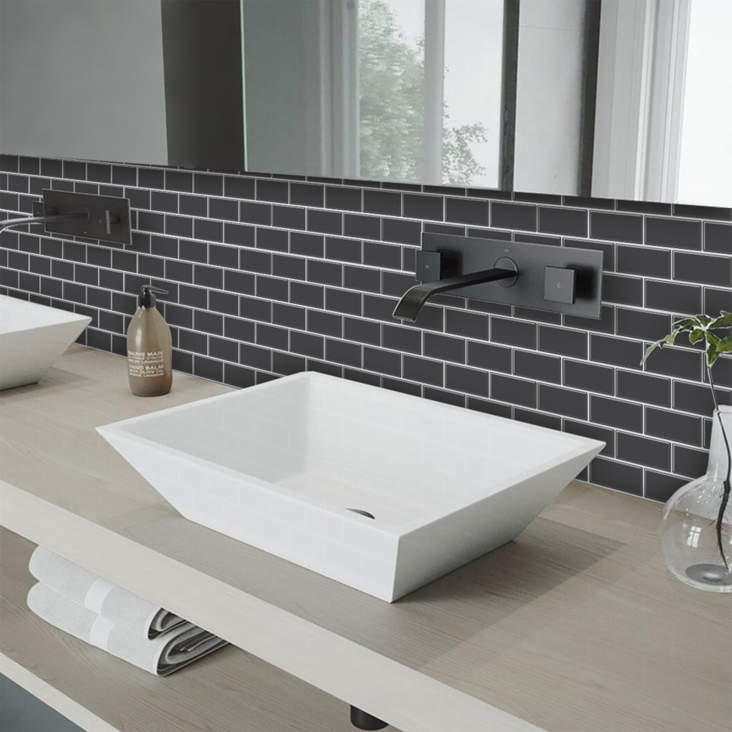 10Pcs 3D Effect Peel and Stick Backsplash Tiles - Dark Grey