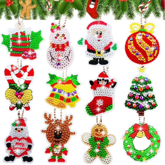 Pack of 12 Christmas Diamond Art Keyrings