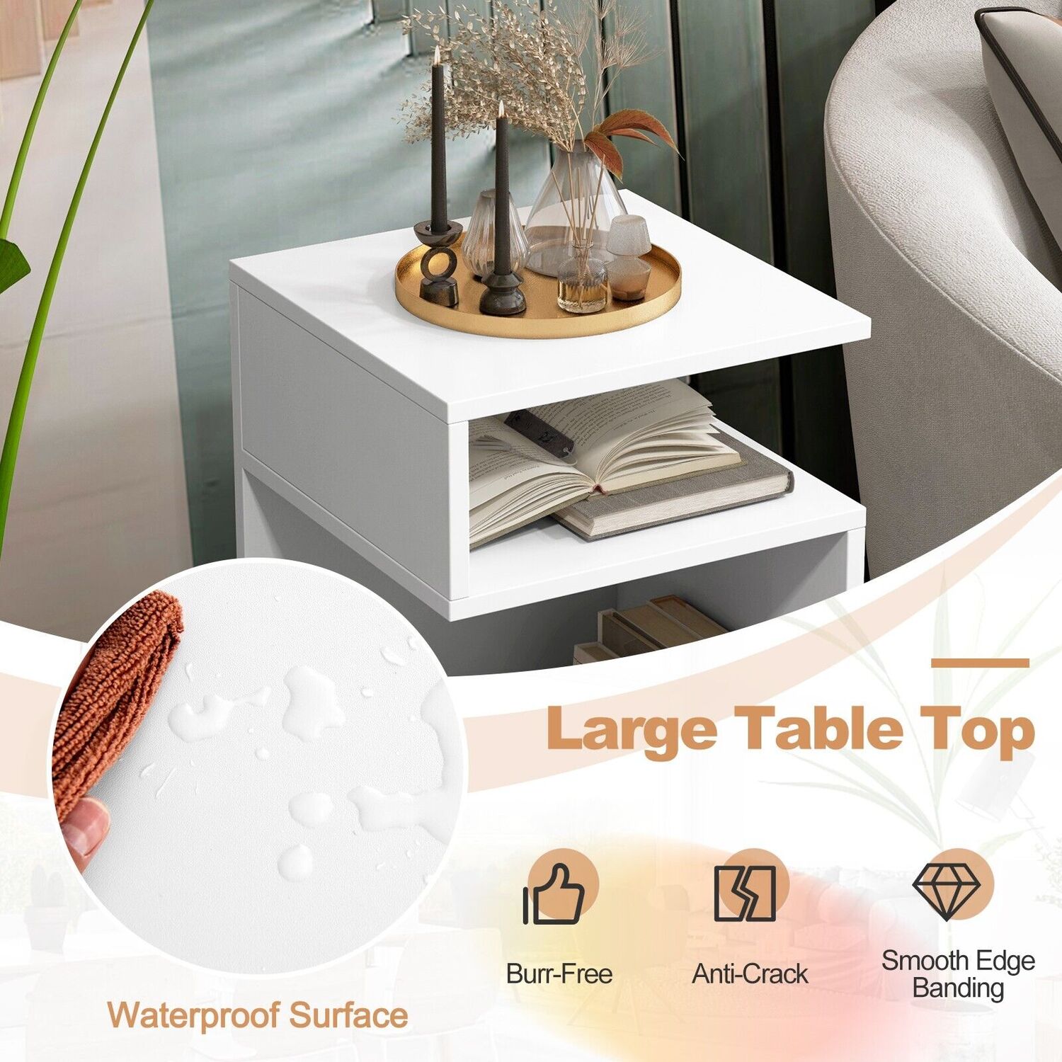 Narrow Sofa Side Table - White