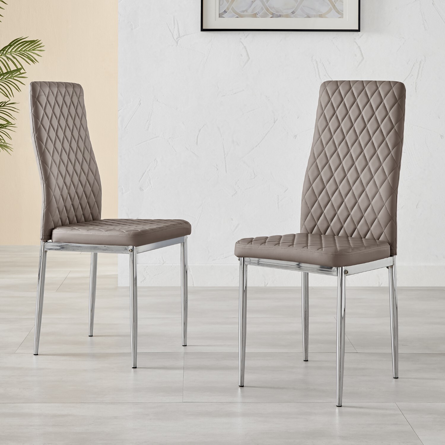 Furnitureboxuk 4 X Milan Silver Leg Hatched Upholstered Faux Leather Kitchen Dining Chairs - Cappuccino With Chrome Legs