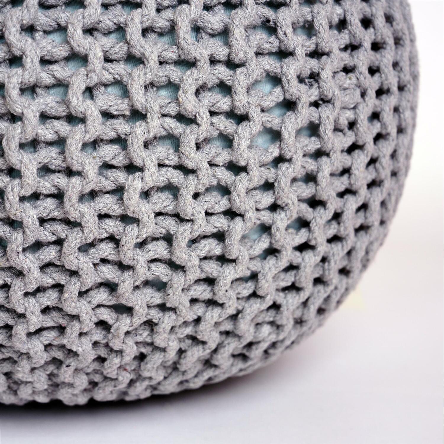 Knitted Round Pouffe - Silver
