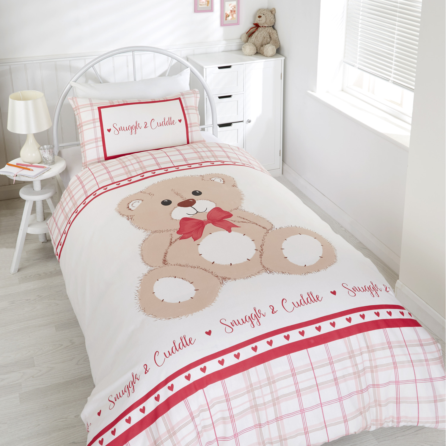 Snuggle Cuddle Check Polycotton Duvet Set With Pillowcase - Red Single