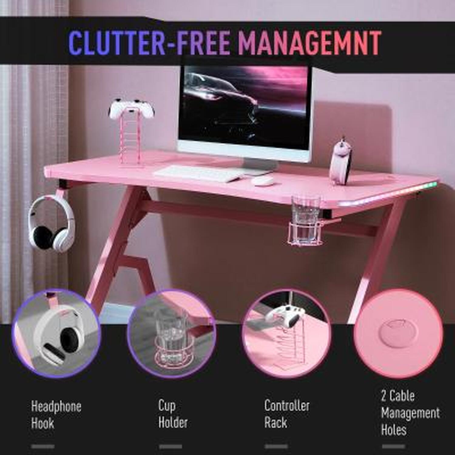 Led Galaxy Gaming Desk - Pink