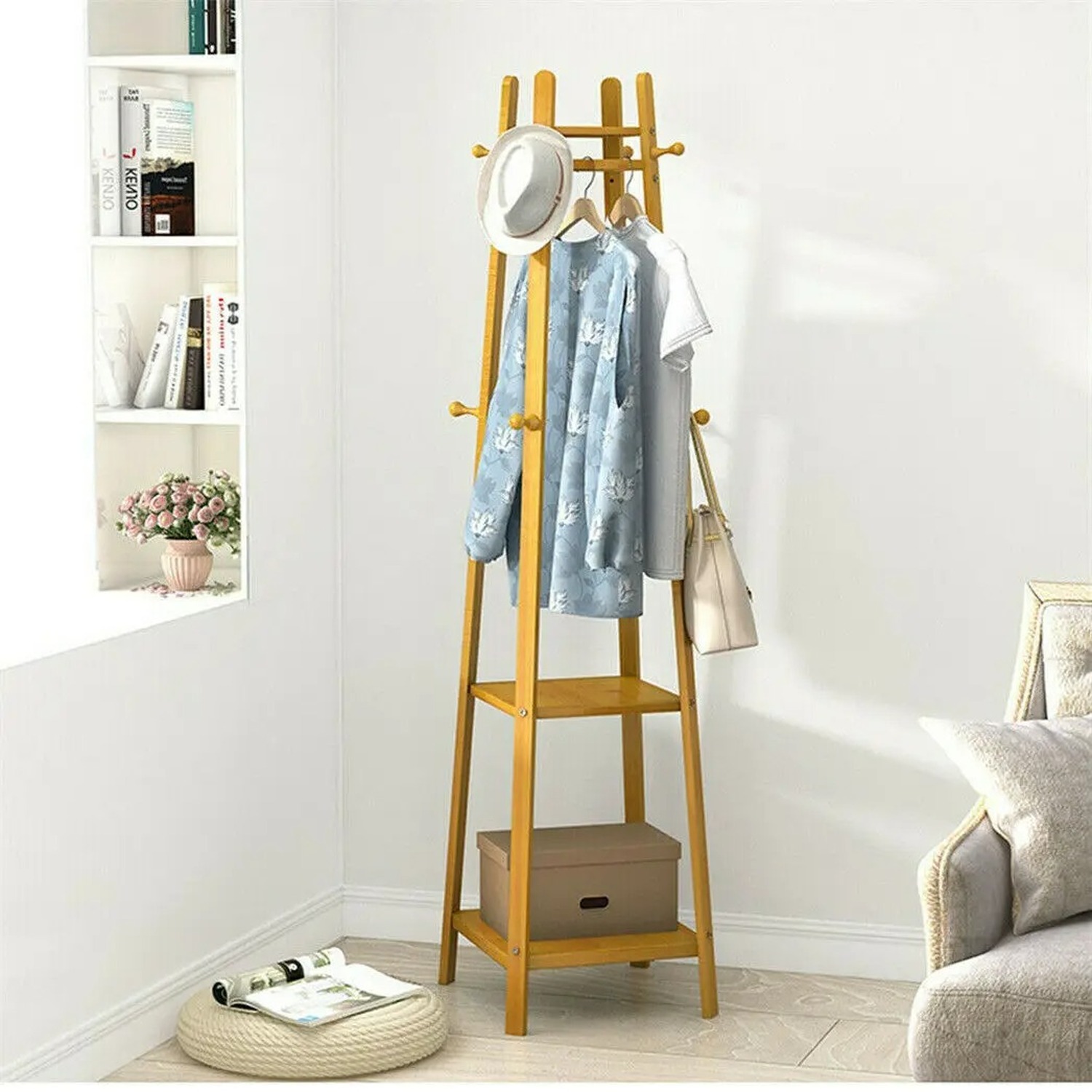 Long Pyrmid Rack Pyramid Bamboo Coat Rack