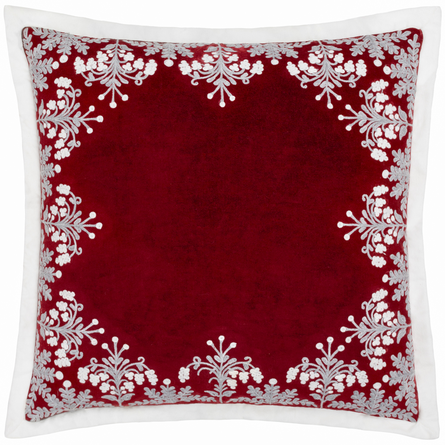 Winter Bloom Embroidered Cushion - Red / 80 Feather 20 Polyester