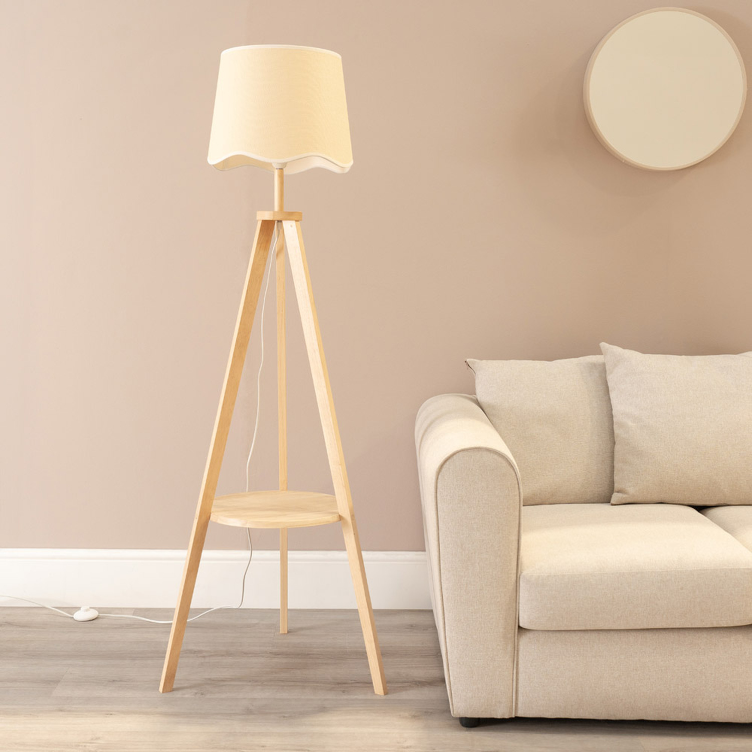 Image of Morrigan Wood Tripod Floor Lamp with&hellip;