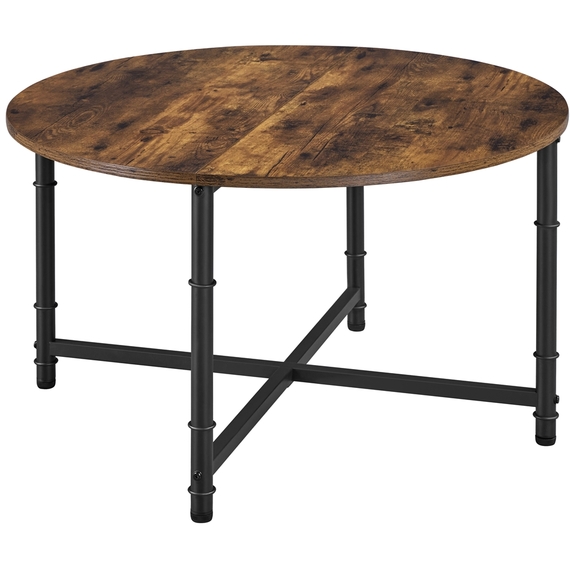 Rustic Round Coffee Table with Metal Support