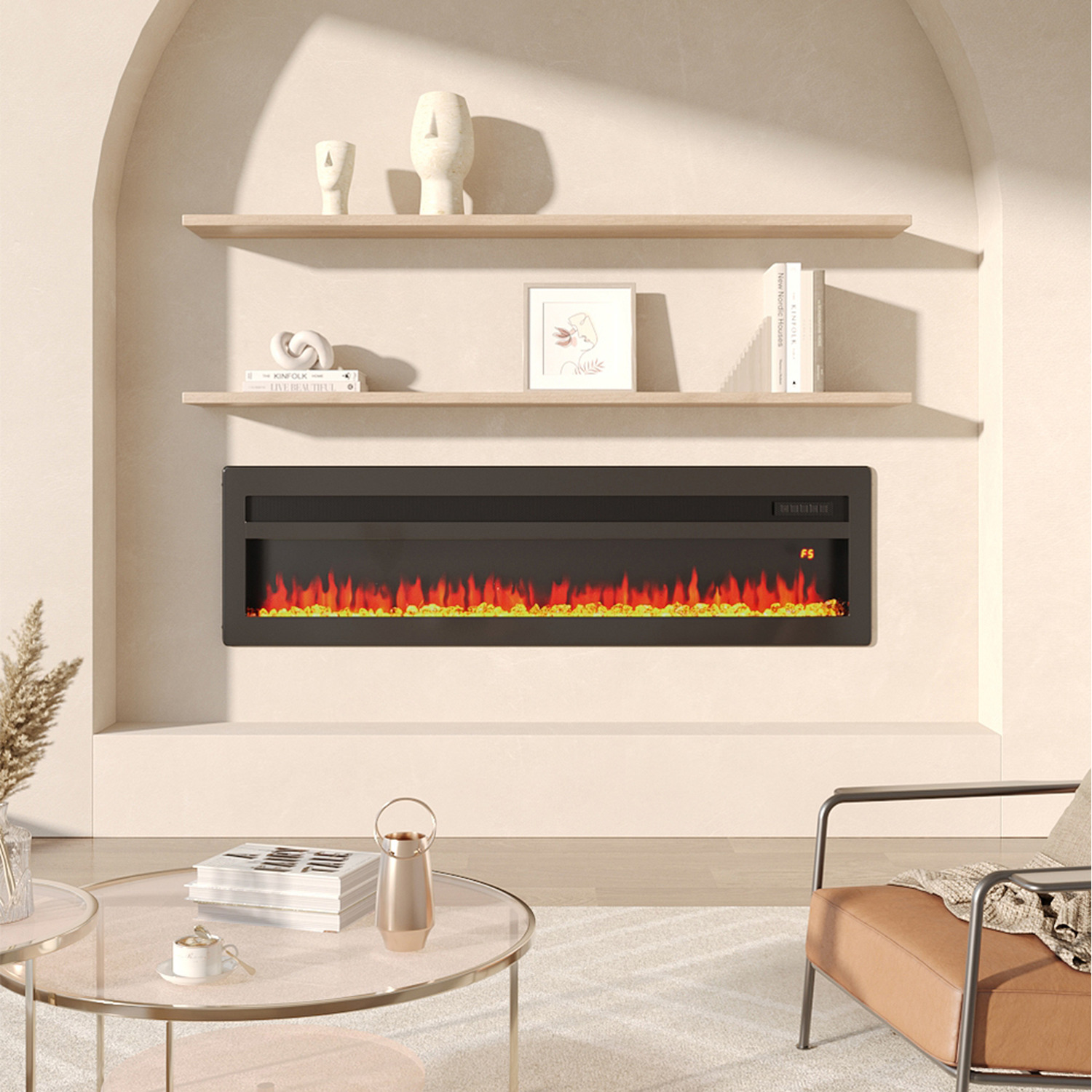 Recessed, Wall Mounted or Freestanding Electric Fireplace - Black / 127cm