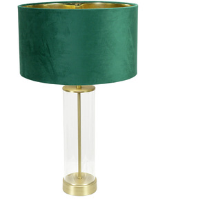 Balan Glass with Gold Table Lamp Forest Green Velvet Metallic Gold Inner Shade
