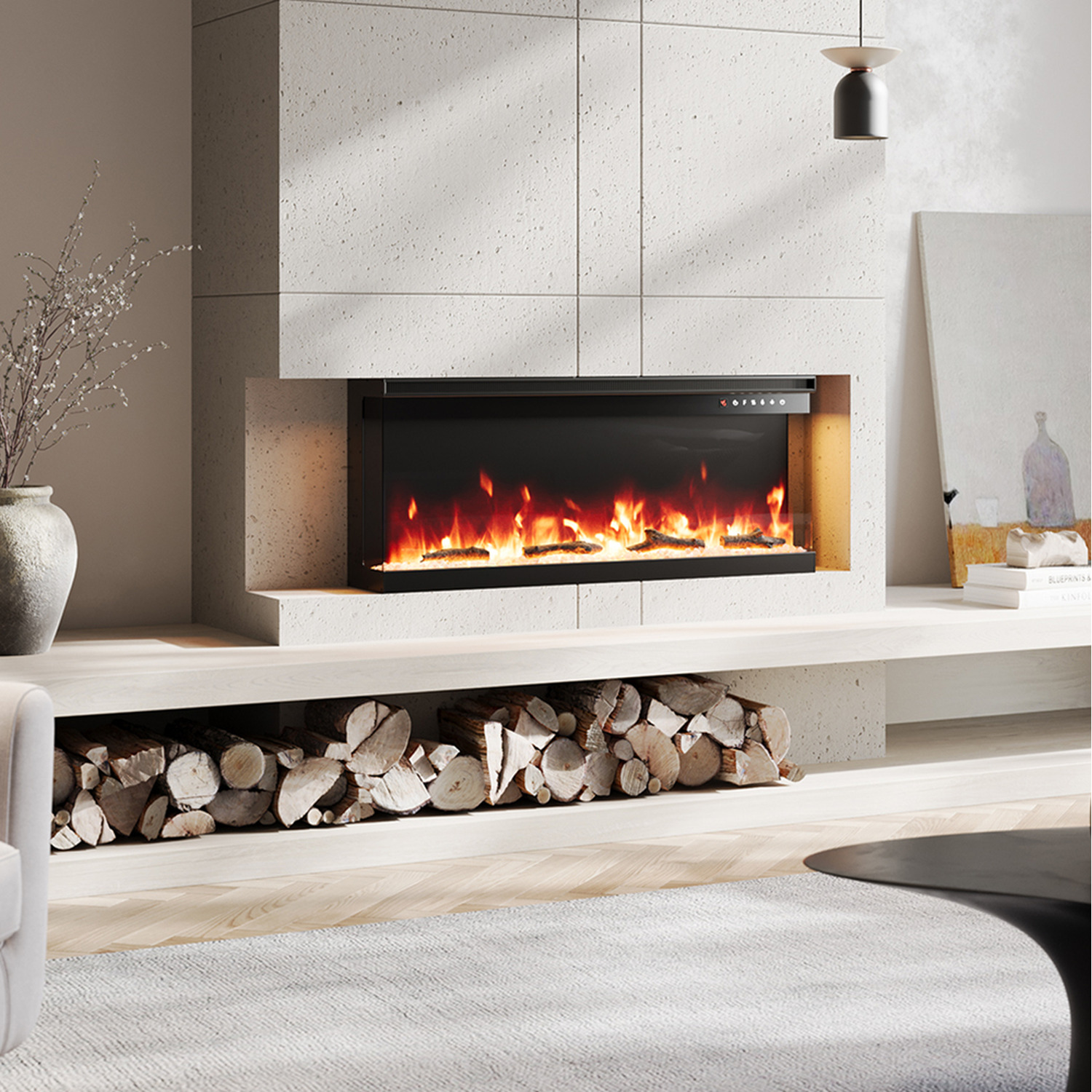 Recessed Electric Fireplace with Adjustable Flames and Brightness - Black / 20cm / 101.8cm