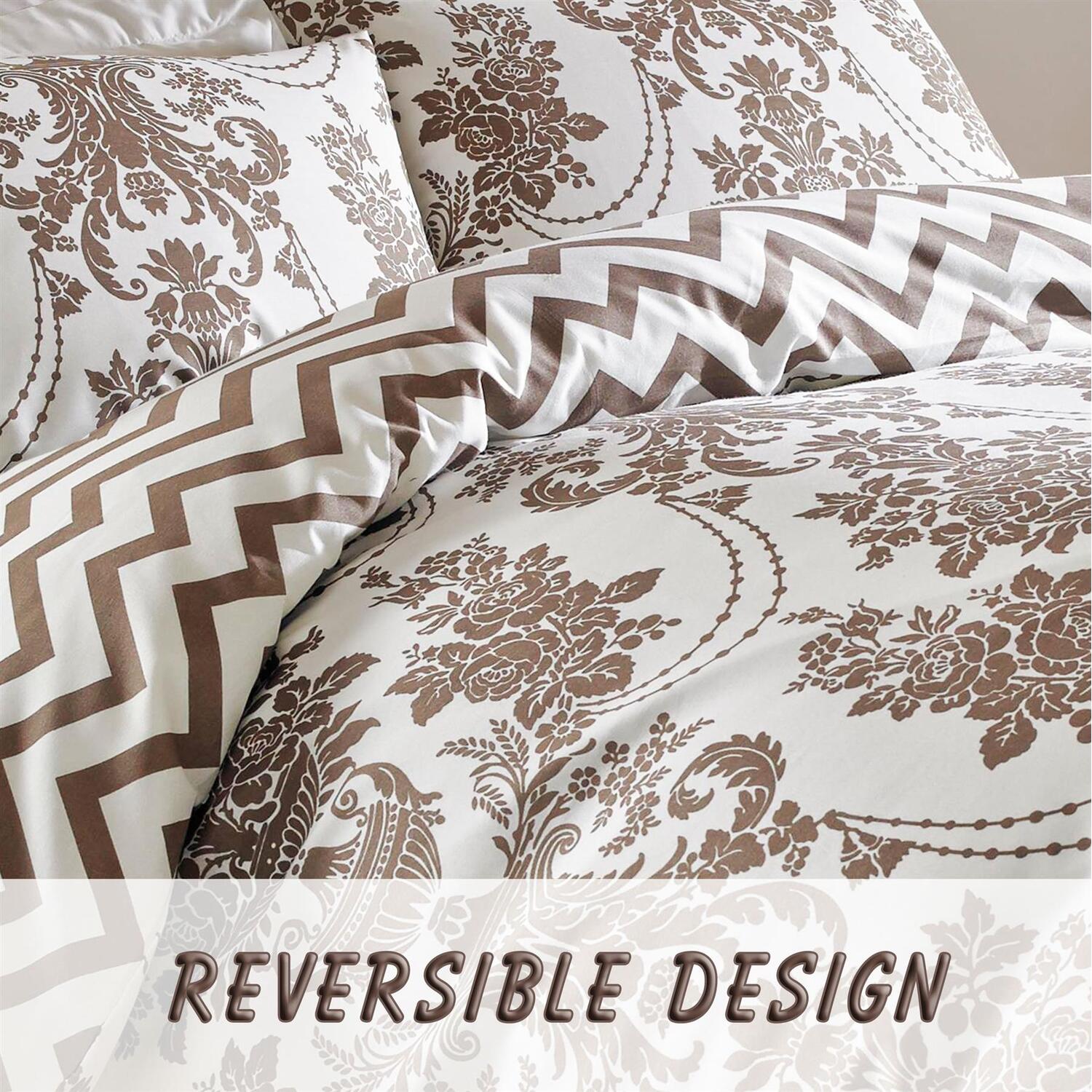 Duvet Cover Sets Micro Print Damask - Brown Cream King