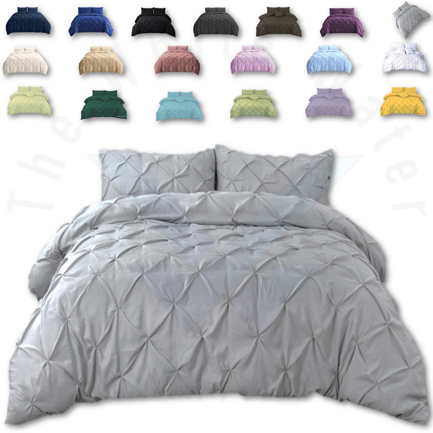 Pintuck Bedding Duvet Cover Set With Matching Pillowcases - Silver Grey King