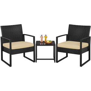 Black/Khaki 3 Piece Rattan Patio Bistro Furniture Set shot 7489910