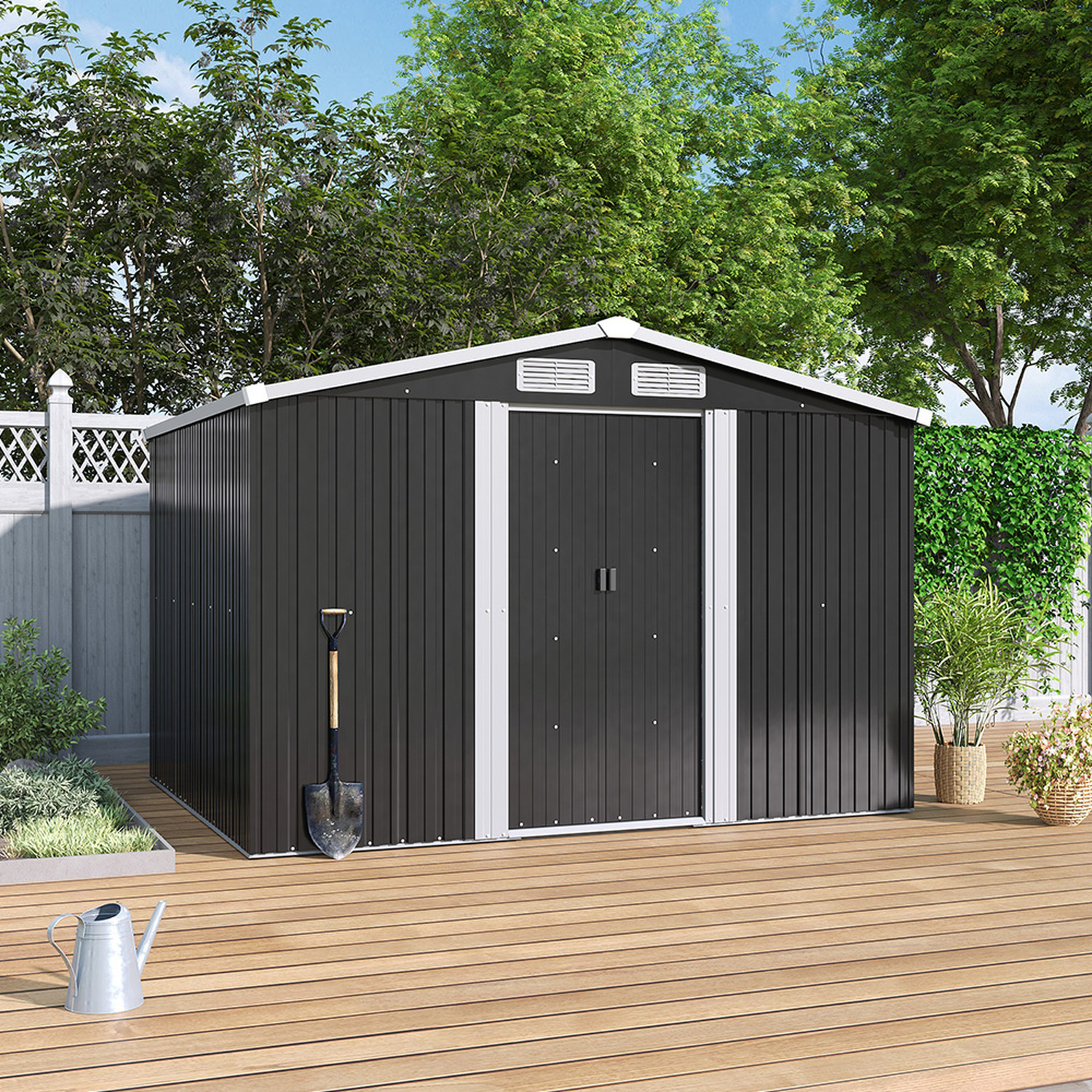 Apex Roof Metal Garden Shed - Charcoal Black