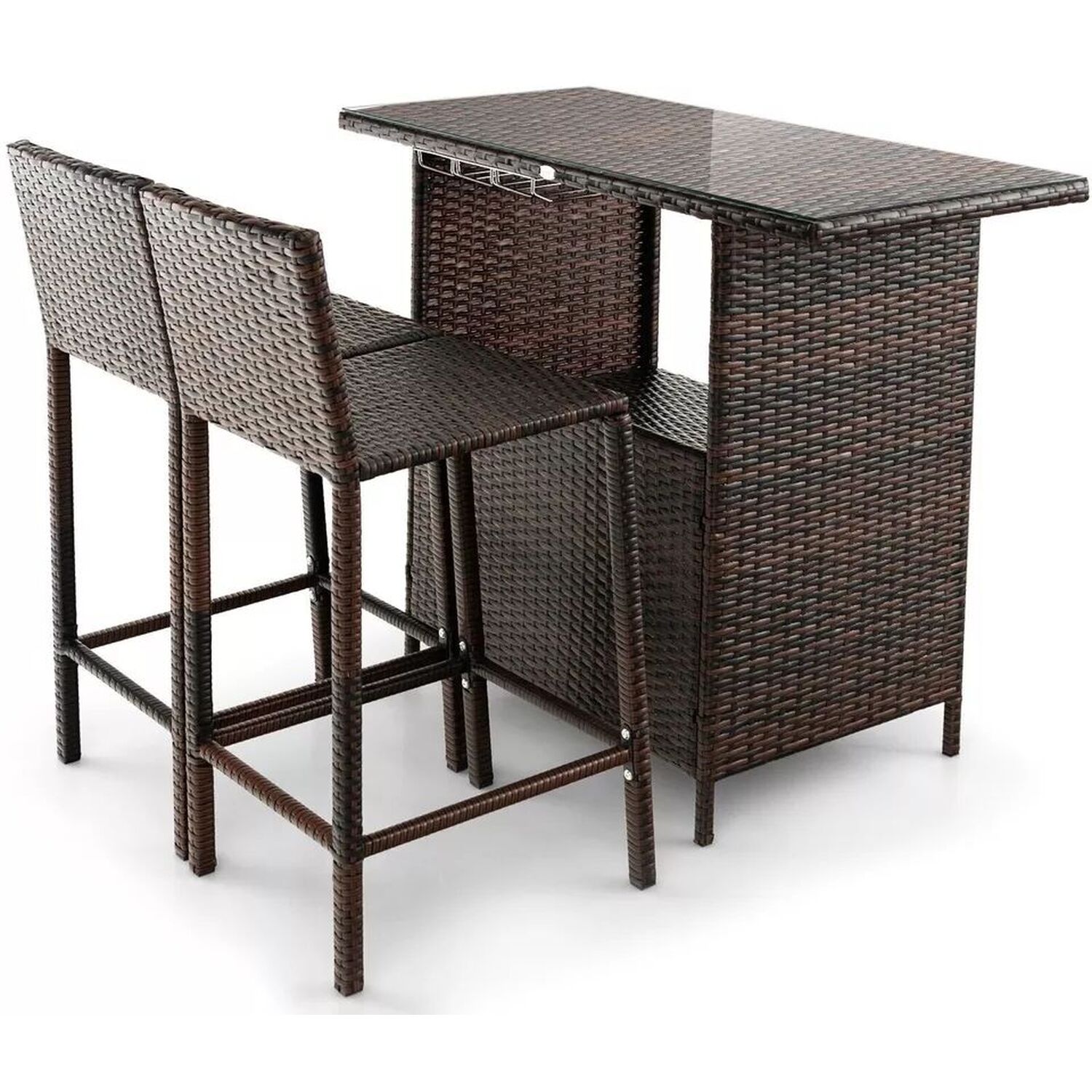 Wicker Bistro Set With Table And Chairs And Cushions - White
