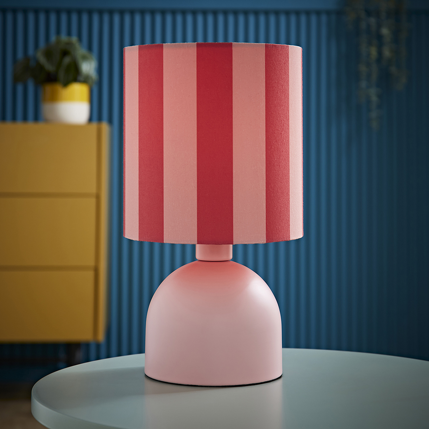 Miley Stripe Print Table Lamp with Drum Shade and LED Bulb - Pink