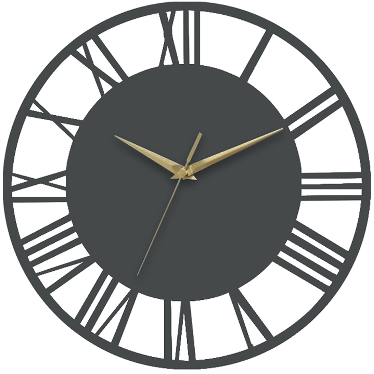 Round Roman Numeral Dial Wall Clock with Gold Hands - Grey & Gold