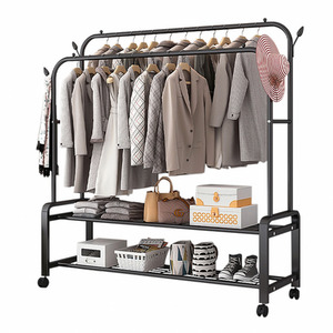Livingandhome Double-Rod Clothes Rack with Wheels