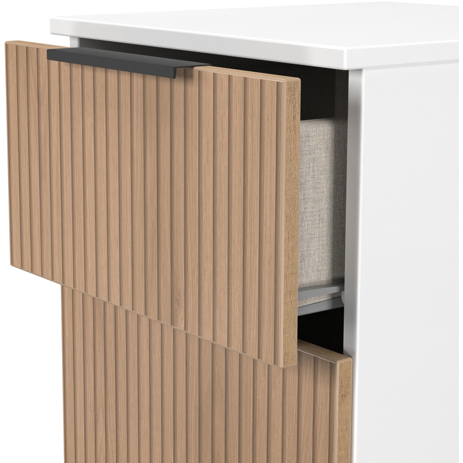 Java Ready Assembled 2 Drawer Bedside - Slatted Effect White
