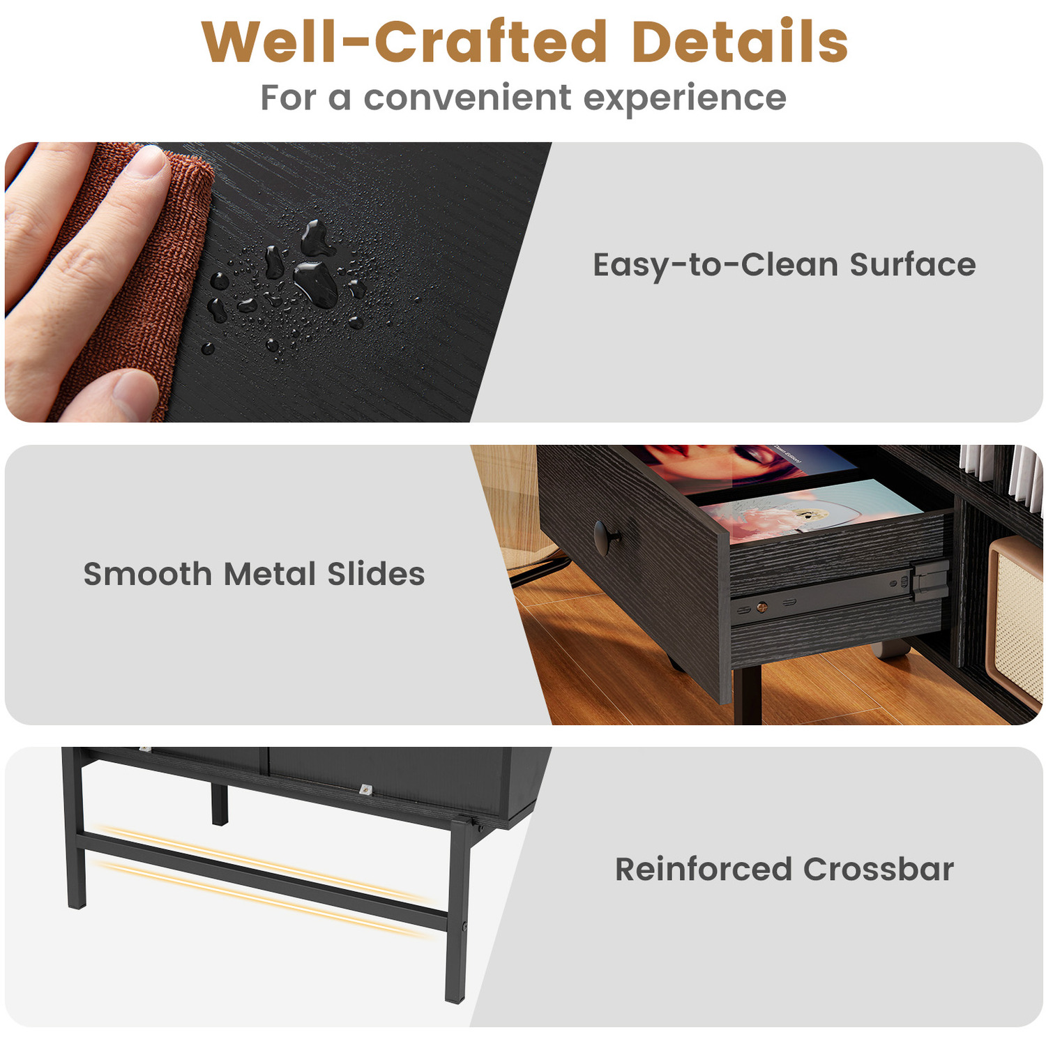 Modern Vinyl Storage Cabinet - Black