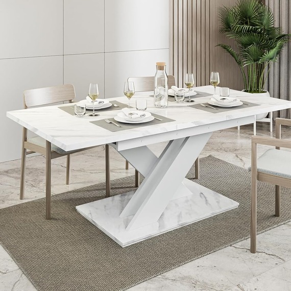 EXTENDABLE DINING TABLE, (WHITE BIANCO MARBLE)