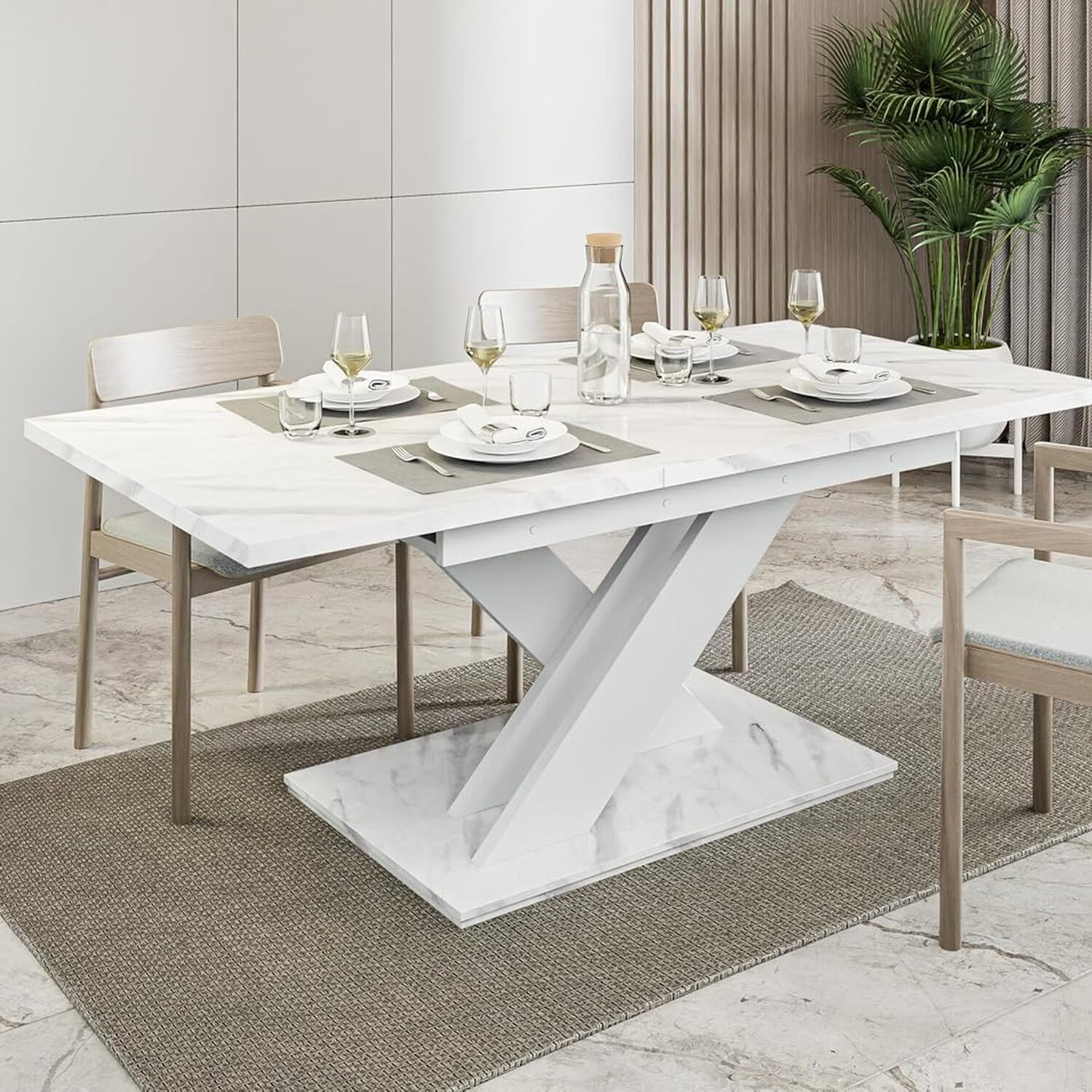 Extendable Dining Table White Bianco Marble - White Bianco Marble