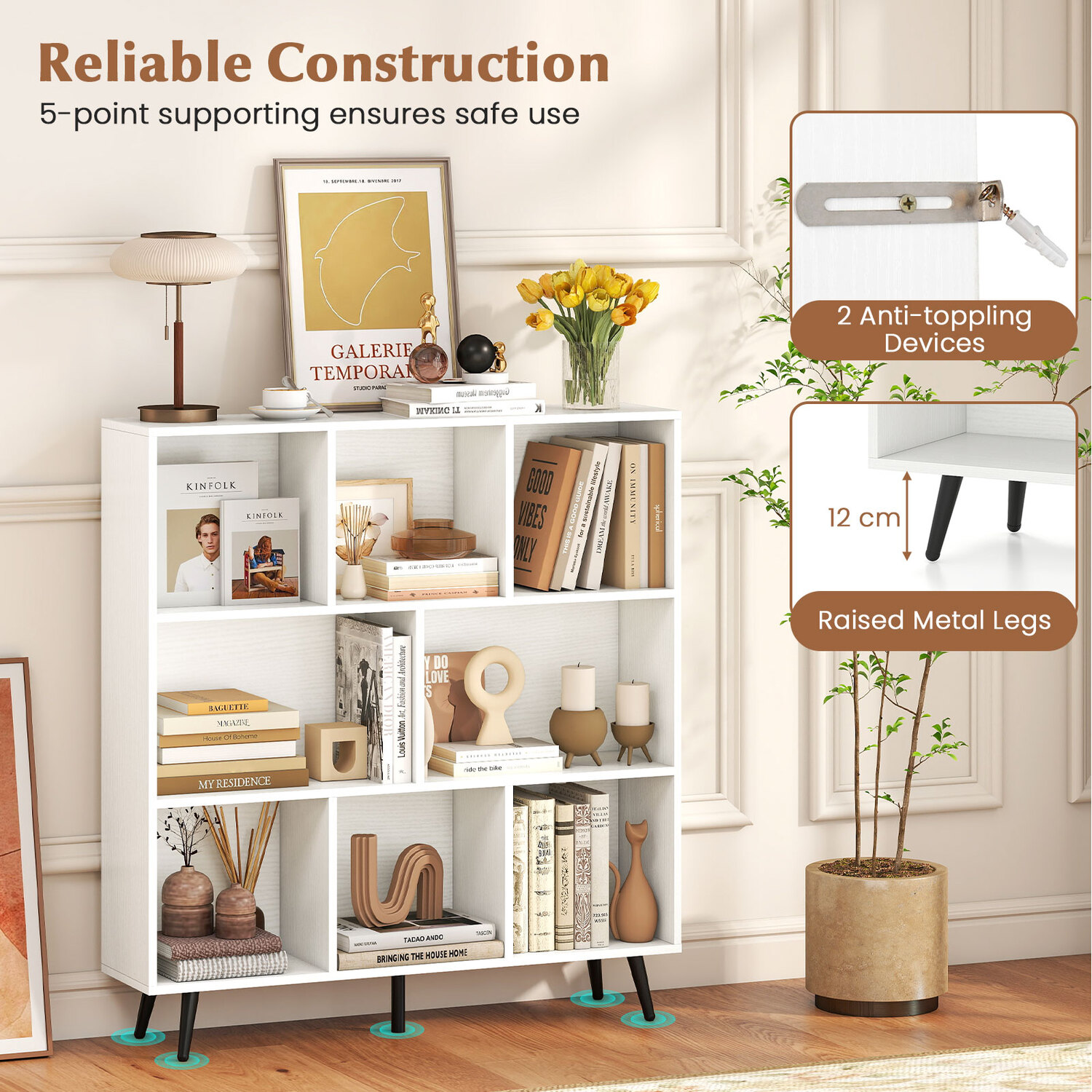 8-cube Bookshelf Storage Rack - White