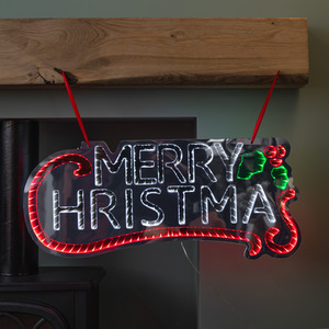 Hanging Merry Christmas Infinity Mirror Decoration with LEDs