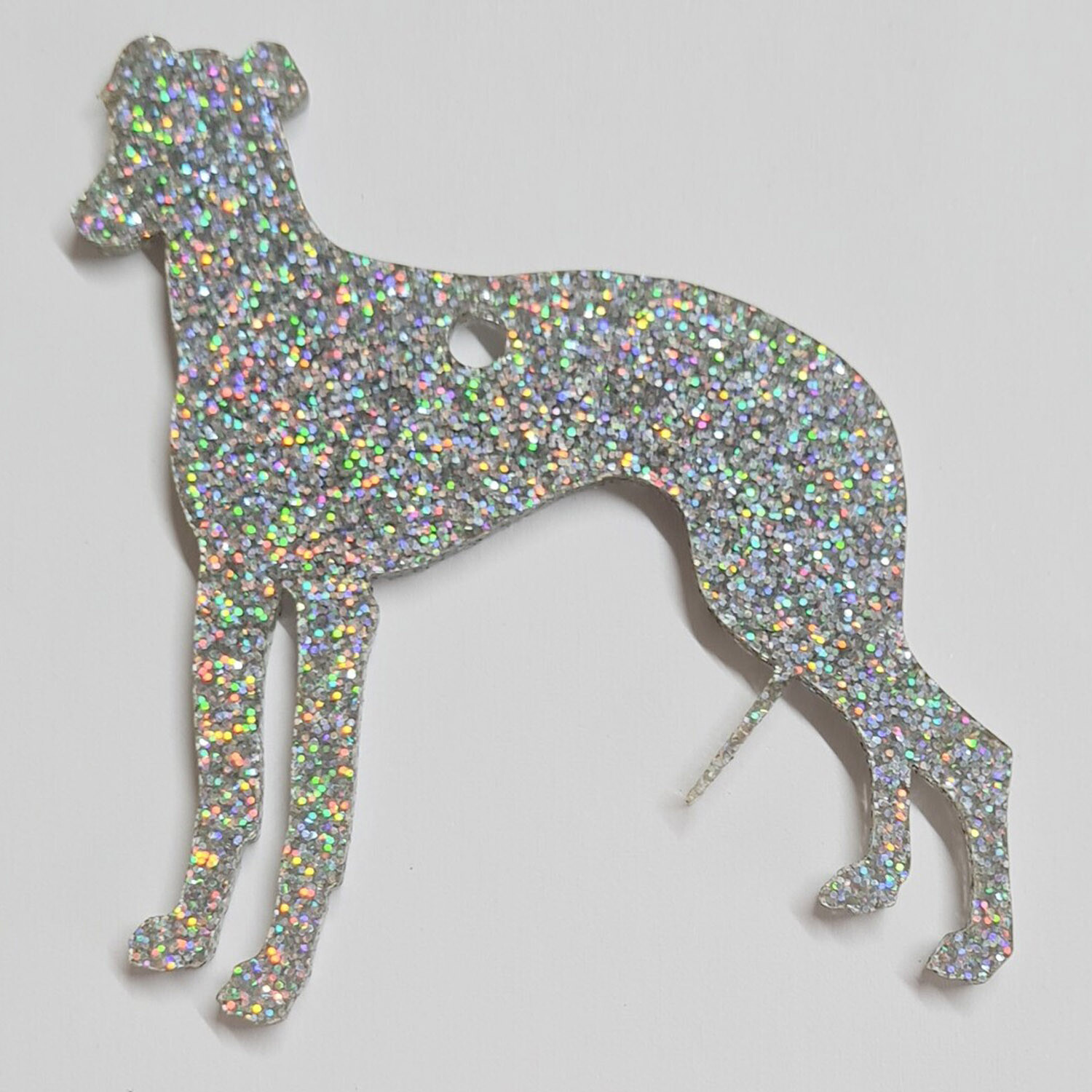 Glitter Greyhound Christmas Decoration - Holographic Silver