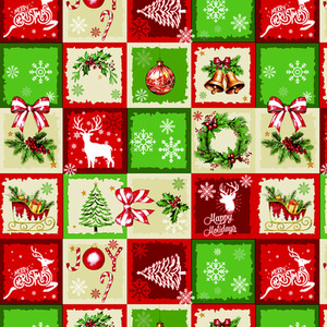 Christmas Red Patchwork Gold Jingle Bells Pvc Table cloth