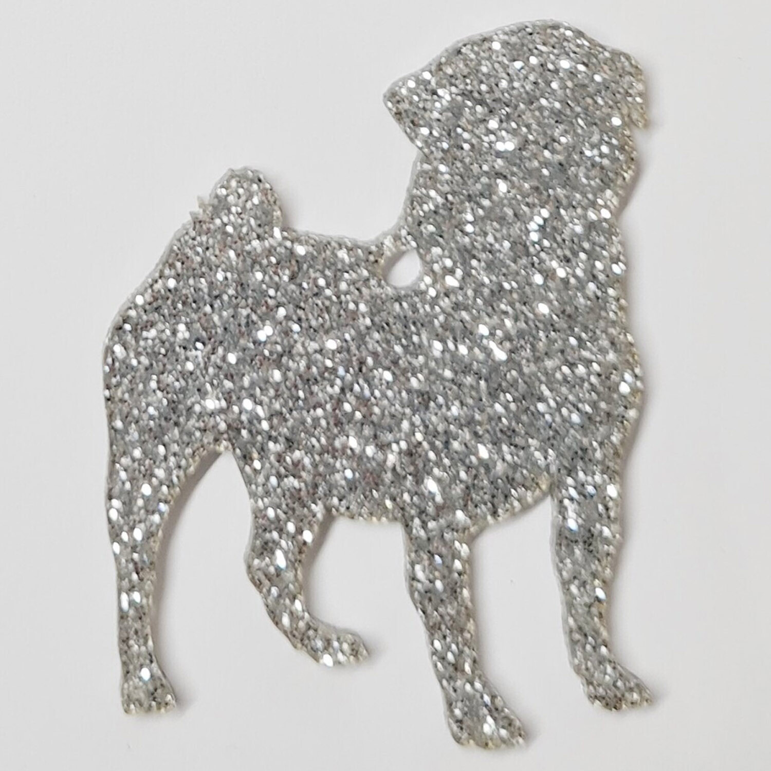 Glitter Pug Style 2 Christmas Decoration - Silver