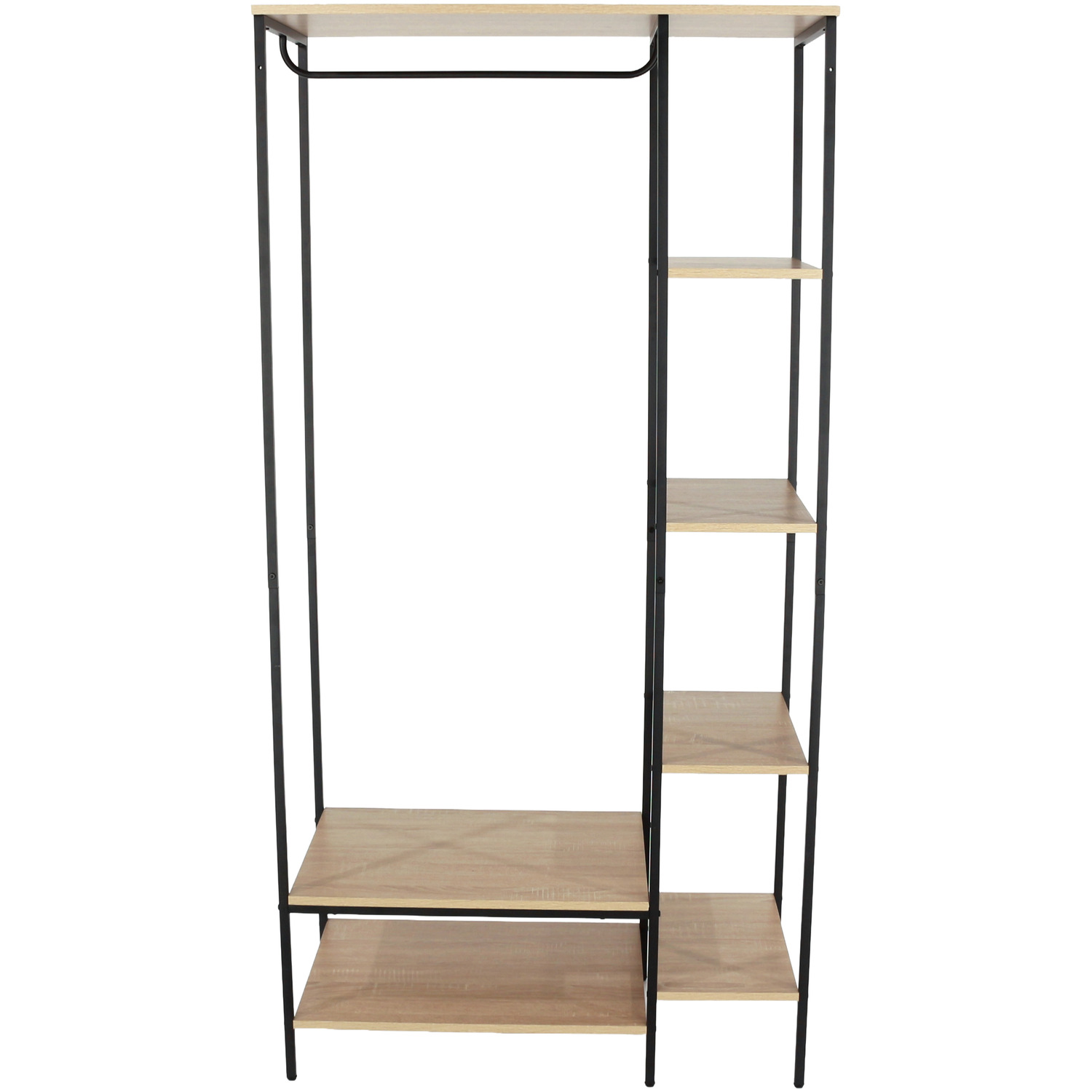 Kelly Oak Effect Open Wardrobe With Side Shelf Storage - Rustic - Oak