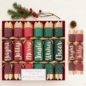 6 Christmas Script Crackers Dinner Cracker 12 Inch Red Gold Green
