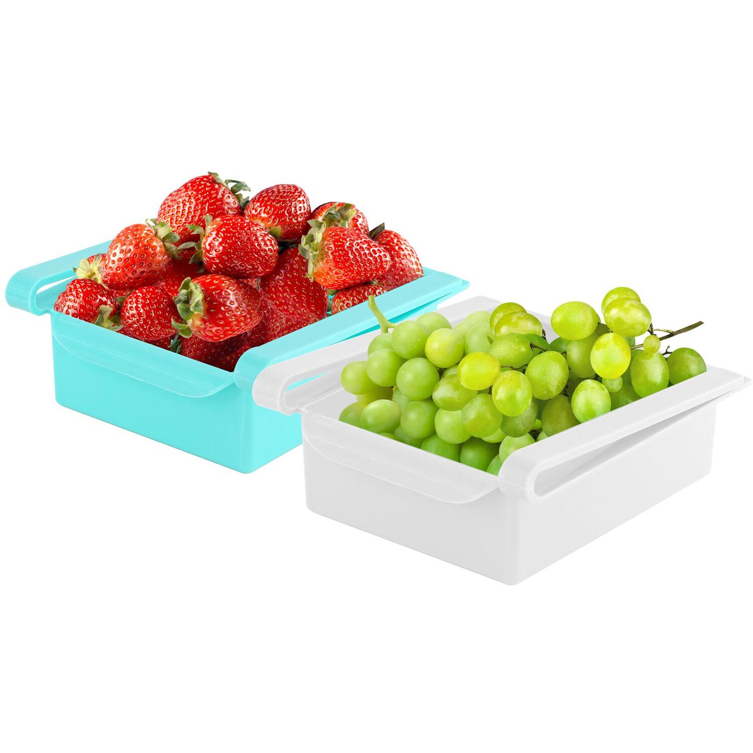 Retractable Fridge Drawer Organiser Storage Basket Set Of 2 - Blue