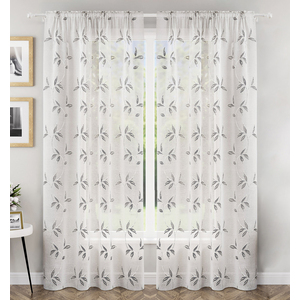 Pair of Oasis Grey Leaf Embroidery Sheer Voile Panels