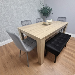 Grey Wooden Dining Table Set 4 Grey Chairs and 1 Bench - Kitchen Room ...