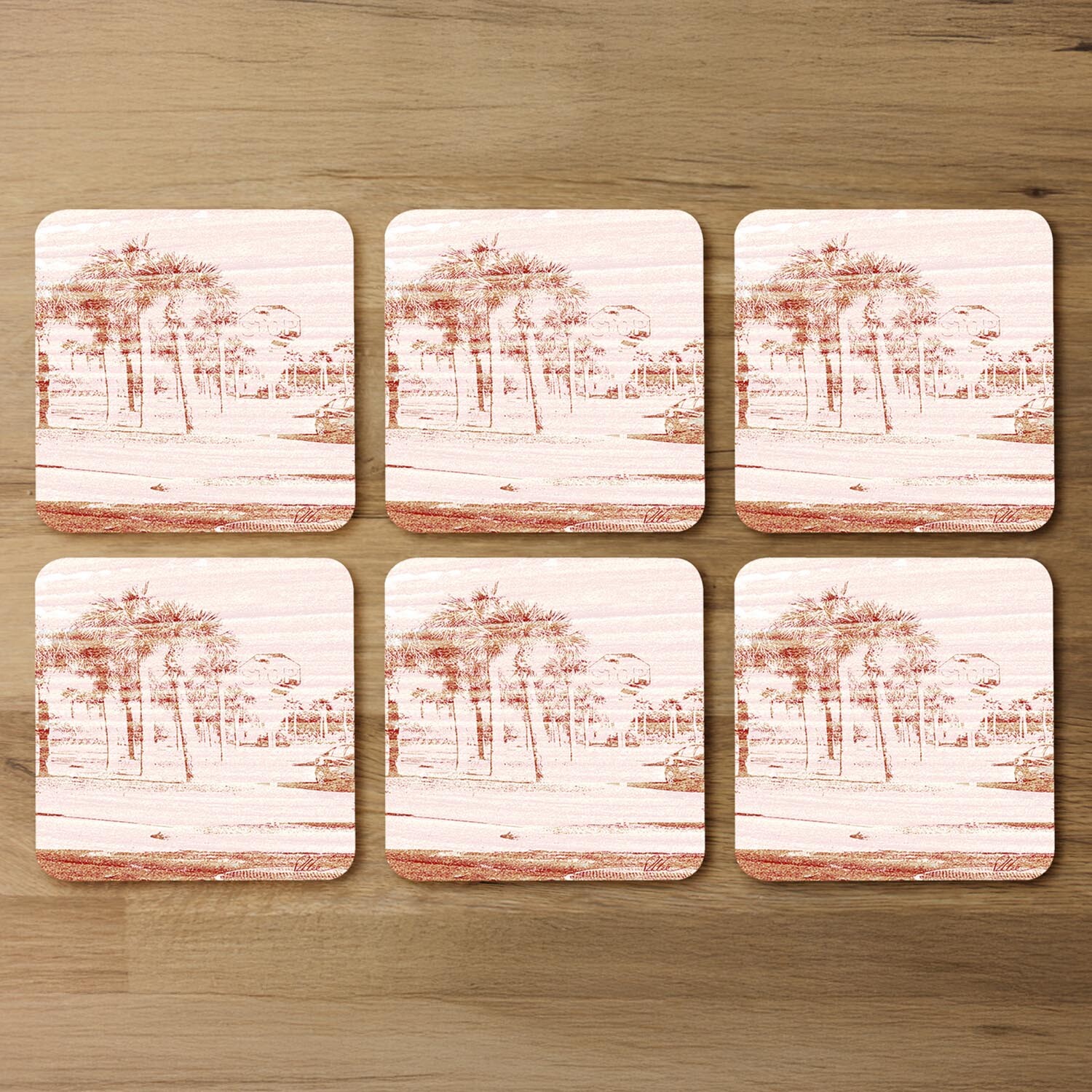 Image of Bronze Palm Coaster - Pink