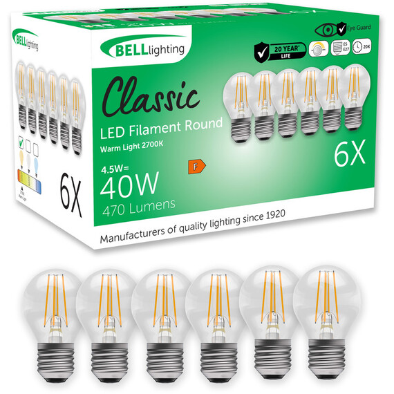E27 Edison Screw Dimmable LED Golf Ball Filament Bulbs Warm White 4.5 W