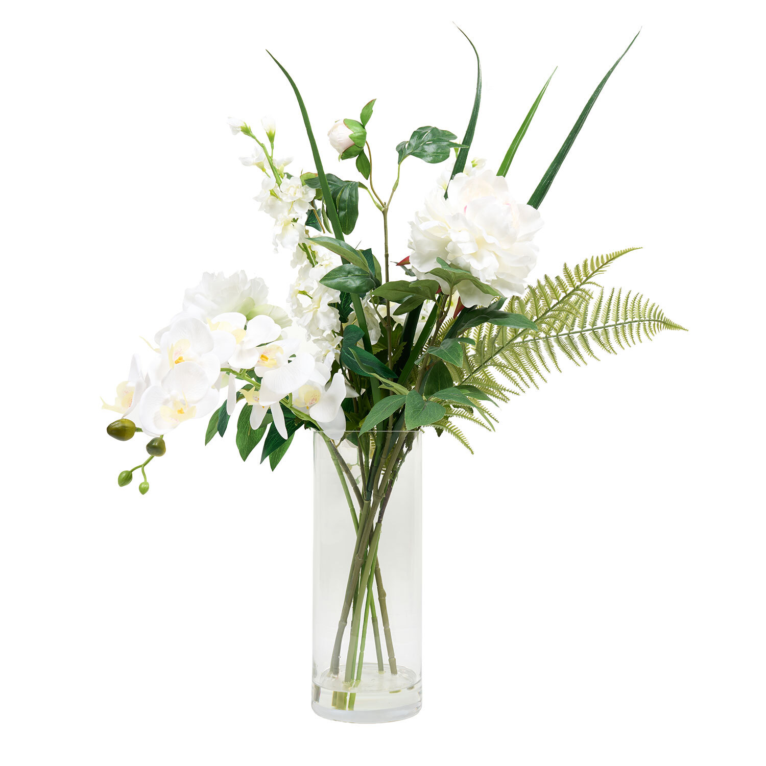 Orchid and Delphinium Vase Arrangement - White
