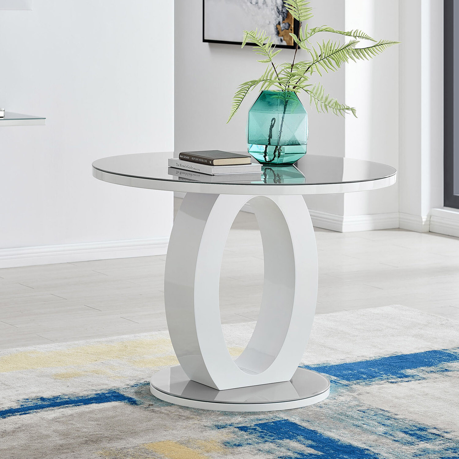 Furnitureboxuk Giovani Grey White High Gloss And Glass 100Cm Round Kitchen Dining Table - Grey