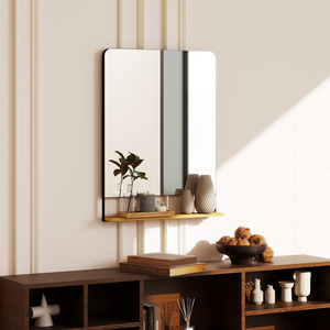 HOMCOM Decorative Mirror with Wood Shelf, Industrial Wall Mirror