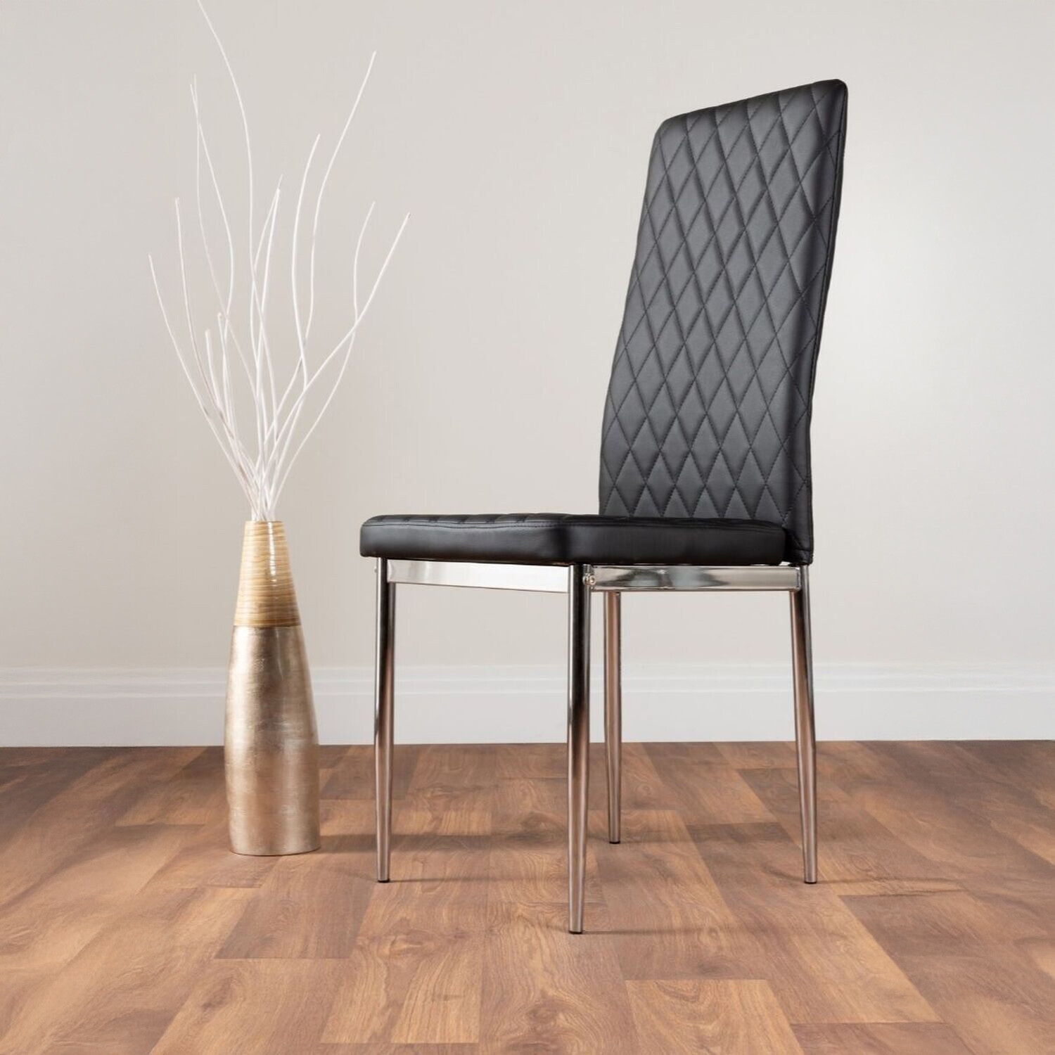 Furnitureboxuk 6 Milan Faux Leather Dining Chairs With Chrome Legs - Black