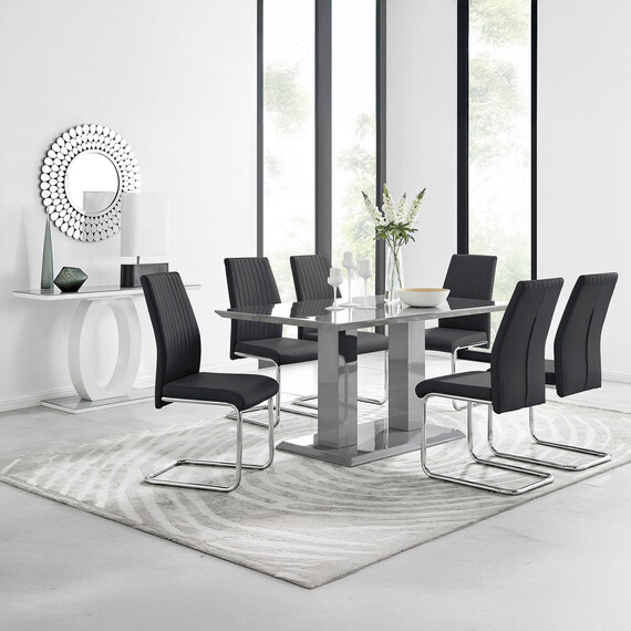 Imperia Grey Modern High Gloss Dining Table And 6 Lorenzo Dining Chairs Set