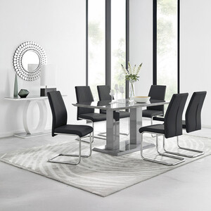 Imperia Grey Modern High Gloss Dining Table And 6 Lorenzo Dining Chairs Set