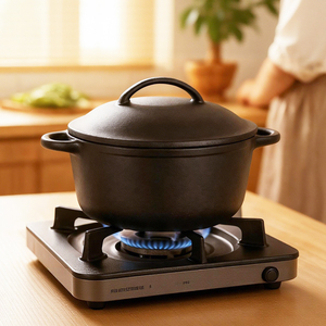 Cast Iron Dutch Oven Heavy Duty Casserole Dish Pot Stockpot With Lid