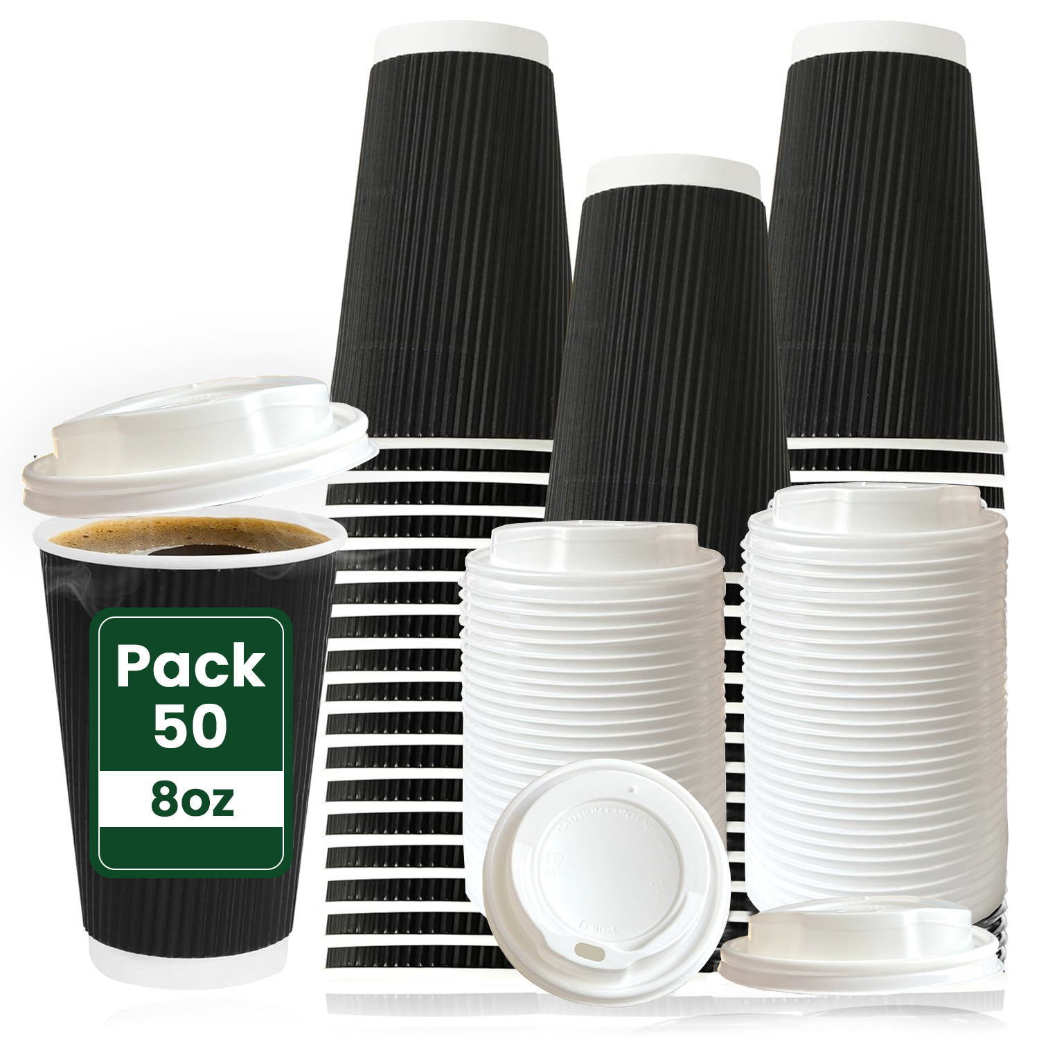 Image of 8oz Disposable Black Paper Coffee Cups&hellip;