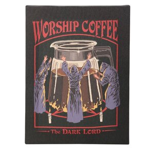 Worship Coffee Canvas Plaque by Steven Rhodes - 19x25cm Retro Wall Art