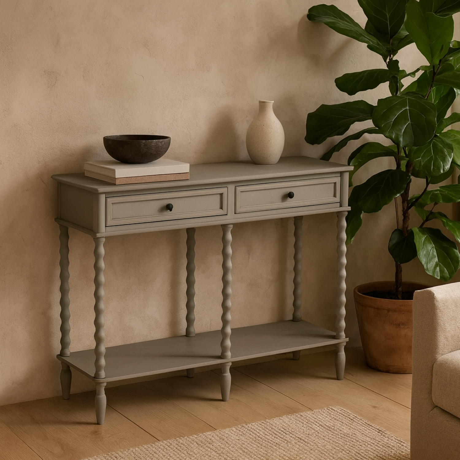 Thuy Grey Large 2-drawer Wood Console Table - Grey