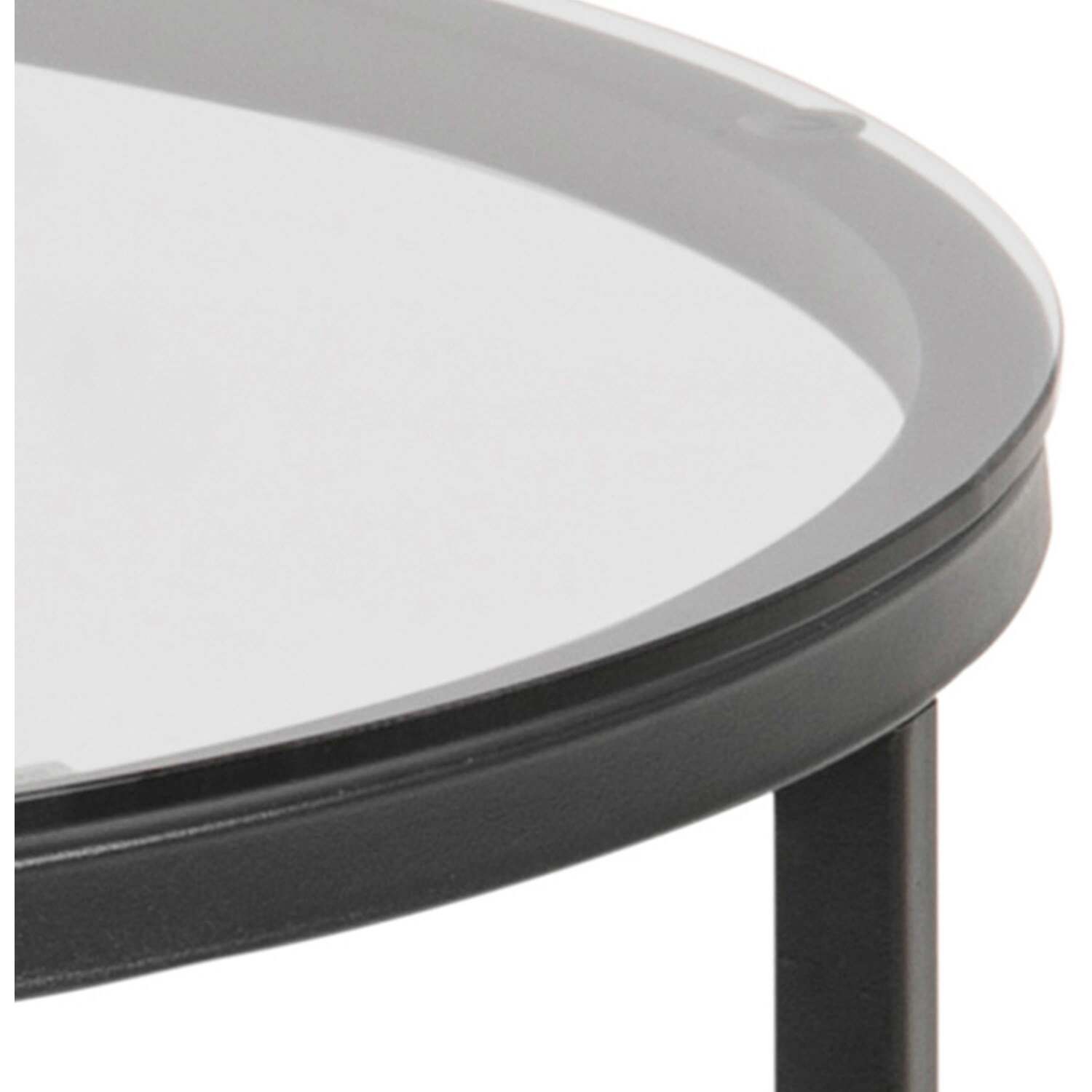 Oakfern Round Side Table, Smoked Grey Glass Top, Matt Black Metal Base - Grey